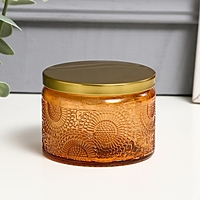 Банка для свечей стекло с крышкой "Цветочная" оранж, круглая 5х7х7 см