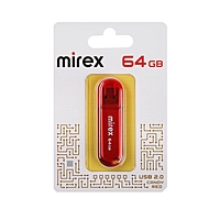 Флешка Mirex CANDY RED, 64 Гб ,USB2.0, чт до 25 Мб/с, зап до 15 Мб/с, красная