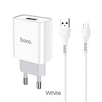 Сетевое зарядное устройство Hoco C81A, USB, 2.1 А, кабель microUSB 1 м, белый