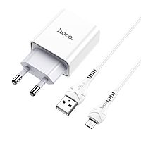 Сетевое зарядное устройство Hoco C81A, USB, 2.1 А, кабель microUSB 1 м, белый