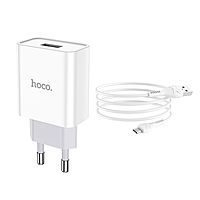 Сетевое зарядное устройство Hoco C81A, USB, 2.1 А, кабель microUSB 1 м, белый