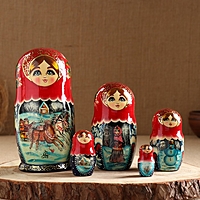 Матрёшка «Тройка», красный платок, 5 кукольная,  люкс