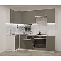 Кухонный гарнитур угловой «Лайн - 24», 1000×2450 мм, цвет белый/обсидиан/мрамор белый