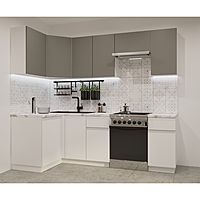 Кухонный гарнитур угловой «Лайн - 34», 1200×2400 мм, цвет белый/обсидиан/тальк/мрамор белый