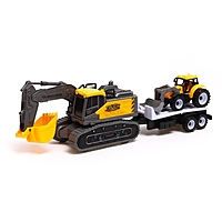 Экскаватор инерционный "Стройка" с прицепом и трактором