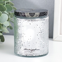 Банка для свечей стекло с крышкой "Цветочная" серебро, цилиндр, гальваника 9х7х7 см