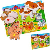 Деревянная рамка - вкладыш «Домашние животные», 5 фигурок в виде зверят