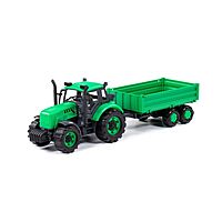 Трактор «Прогресс» с бортовым прицепом, инерционный, цвет зелёный