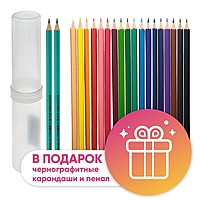 Карандаши 18 цветов Calligrata, ЭКОНОМ, заточенные, шестигранные, пластиковые, пенал-тубус и 2 чернографитных карандаша с ластиком в ПОДАРОК