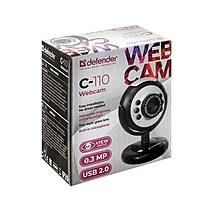 Веб-камера DEFENDER C-110, 0.3 МП, 640x480, кнопка фото, подсветка, черно-серебристая
