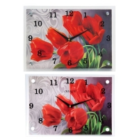Часы настенные прямоугольные "Красные тюльпаны" 25х35см  микс