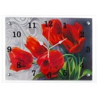 Часы настенные прямоугольные "Красные тюльпаны" 25х35см  микс