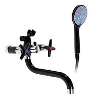 Смеситель для ванны ZEIN Z2494, излив 20 см, кран-букса 1/2", с душевым набором, черный/хром