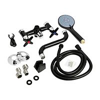 Смеситель для ванны ZEIN Z2494, излив 20 см, кран-букса 1/2", с душевым набором, черный/хром