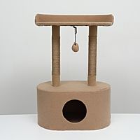Домик для кошек с когтеточкой, с овальной полкой, 54 х 34 х 80 см, фетр, джут, коричневая