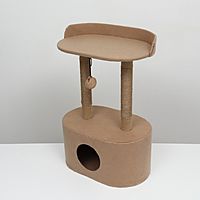 Домик для кошек с когтеточкой, с овальной полкой, 54 х 34 х 80 см, фетр, джут, коричневая