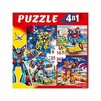Пазл 4 в 1 Мир трансформеров 9-16-25-36 элементов