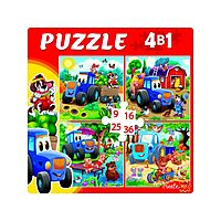 Пазл 4 в 1 Веселый трактор №5 9-16-25-36 элементов