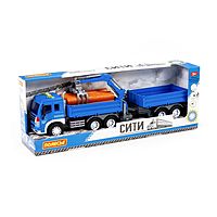 Автомобиль бортовой инерционный «Сити», с манипулятором и прицепом, свет, звук, цвет синий