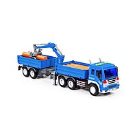 Автомобиль бортовой инерционный «Сити», с манипулятором и прицепом, свет, звук, цвет синий