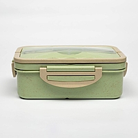 Ланч-бокс, 1 л, 3 секции, ложка, вилка, 20 х 13 х 7 см, зеленый
