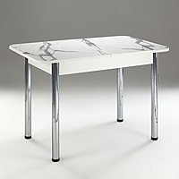 Стол кухонный раздвижной 1100(1500)х700х775, Белый/Мрамор белый пластик