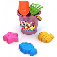 Набор для игры в песке №92: 3 формочки, ведро, грабли, совок