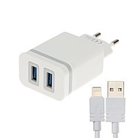 Сетевое зарядное устройство BYZ U26 EU, 2 USB, 2.4 A, кабель Lightning 1 м, белое