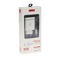 Сетевое зарядное устройство BYZ U26 EU, 2 USB, 2.4 A, кабель Lightning 1 м, белое