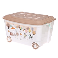 ЯЩИК ДЛЯ ИГРУШЕК НА КОЛЕСАХ С ДЕКОРОМ "ЗВЕРУШКИ НА ОПУШКЕ", 580Х390Х335 ММ