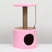 Домик для кошек с когтеточкой круглый, джут, 35 х 35 х 64 см, розовый