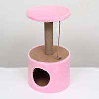 Домик для кошек с когтеточкой круглый, джут, 35 х 35 х 64 см, розовый