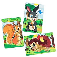 Пазл Лесные животные деревянный 3 пазла по 12 деталей