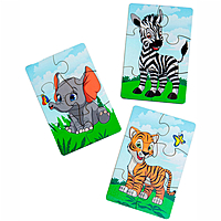 Пазл Звери жарких стран деревянный 3 пазла по 6 деталей