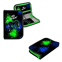 Пенал 1 секция 140 х 210 х 40 мм, откидной карман и косметичка, тканевый, Calligrata Content "Гейм"