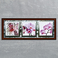 Часы-картина настенные "Орхидеи в черно-белой рамке", 35х100 см  микс