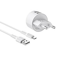 Сетевое зарядное устройство Borofone BA23A, 2xUSB, 2.4 А, кабель Type-C, 1 м, белое