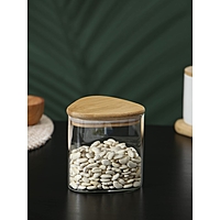 Банка стеклянная для сыпучих продуктов с бамбуковой крышкой BellaTenero «Эко. Треугольник», 500 мл, 10×10,8 см