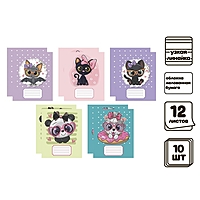 Компл тетр из 10шт 12л узк лин Милашки с бантиком, обл мел бум, ВД-лак, бл офс (9492392)