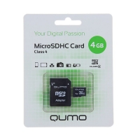 Флеш карта MicroSDHC Qumo, 4 GB, Сlass 4, с адаптером SD