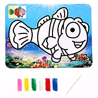 Фреска с цветным основанием "Рыбка в океане", 6 цветов песка