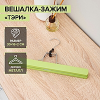 Вешалка деревянная для брюк и юбок, 30х17х2,4см "Тэри" цвет зеленый, 2 шт