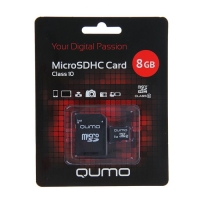 Флеш карта MicroSDHC Qumo, 8 GB, Сlass 10, с адаптером SD