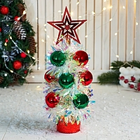 Ёлка декор "Праздничная" перламутр, 10х26 см, красно-зелёный