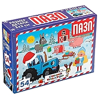 Пазл "Новый год на ферме", Синий траткор, 54 элемента