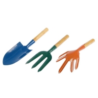 Набор садового инструмента, 3 предмета: совок, рыхлитель, вилка, длина 28 см, деревянные ручки
