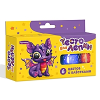 Тесто для лепки в коробке 6 цветов по 25 гр, с блёстками,1/45 П124