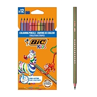 Набор цветных карандашей 12 цветов , BIC "Kids Evolution Stripes", пластиковые, детские
