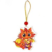 Подвеска новогодняя деревянная "Дракоша с подарком"