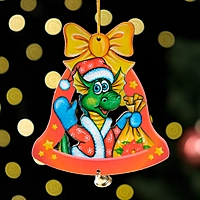 Ёлочная игрушка "Дракон в колокольчике", ламинация, 84 х 93мм